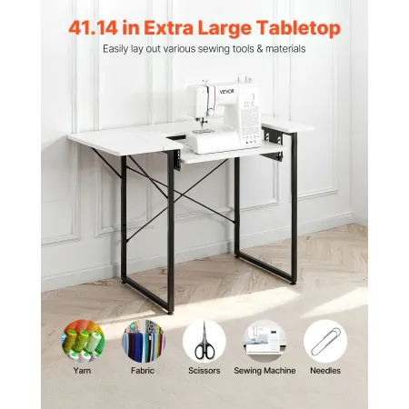 VEVOR sybord, multifunktions symaskinebord med foldbar sidehylde, justerbar hylde, stålben, computerbord til