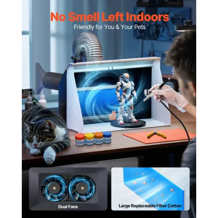 VEVOR Airbrush Spray Booth, Dual Fans, 545 x 475 x 370 mm, Portable Hobby Airbrush Paint Spray Booth Kit with 3 LED Lights and E