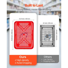 VEVOR Shopping Baskets, 4 PCS, 21L Stackable PE Plastic Grocery Baskets with Handles, Dense Mesh Structure, Holds up to 9.07kg, 