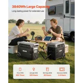 VEVOR Extra Battery for Portable Power Station, 3840Wh LiFePO4 Extra Expansion Battery with 3 Output Ports for Home Use, Outdoor