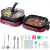 2 in 1 Electric Grill and Hot Pot, Foldable BBQ Pan Grill and Hot Pot, 2100W Multifunctional Teppanyaki Grill Pot with Dual