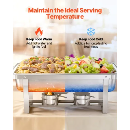 VEVOR Rectangle Chafing Dish, 8.5L 2 Pack Stainless Steel Chafing Dish, Food Warmer Chafer Complete Set with Hollow Handle, 1 Fo