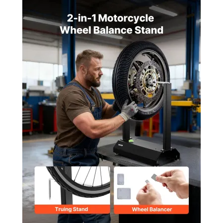 VEVOR Motorcykel Hjulbalancer, 40 kg Kapacitet, Dæk Balancer & Truing Stand med justerbare centreringskegler og Truing Pointer