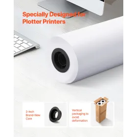 Wide Format Paper, 609.6 mm x 91.4 m Plotter Roll, 2 Rolls CAD Bond Rolls with 50.8 mm Core, 80 GSM Plotter Roll Rolls, for CAD 