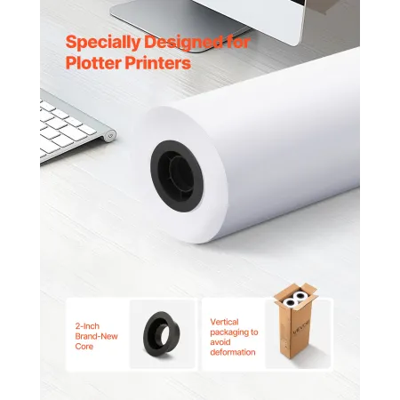 Wide Format Paper, 609.6 mm x 91.4 m Plotter Roll, 2 Rolls CAD Bond Rolls with 50.8 mm Core, 80 GSM Plotter Roll Rolls, for CAD 