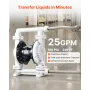 VEVOR Air Operated Double Diaphragm Pump, 95 L/min Max, Standard Inlet & Outlet Air Pneumatic Waste Oil Transfer Pump, Polypropy