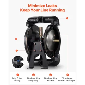 Air Operated Double Diaphragm Pump, 132 L/min Max, Standard Inlet & Outlet Air Pneumatic Waste Oil Transfer Pump, Aluminum Alloy