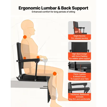 VEVOR Stadium Seat, Portable Bleacher Seat with Armrest, Back Support and Thick Cushion, Bench Chair for Bleacher Includes Shoul