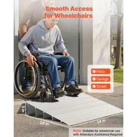 Door Threshold Ramp, 138 mm Rise, Aluminum Alloy Threshold Ramp Rated 363 kg Load Capacity, Handicap Ramps for Home Steps for Wh