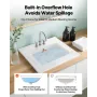 Semi Recessed Bathroom Sink, 510 x 465 mm Rectangular White Ceramic Vessel Sink with Overflow and 3 Faucet Holes, Drop in Modern