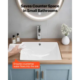 VEVOR Undermount Bathroom Sink, 460 x 330 mm Rectangular White Ceramic Vessel Sink with Overflow Hole, Under Counter Drop in Mod