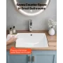 Undermount Bathroom Sink, 460 x 330 mm Rectangular White Ceramic Vessel Sink with Overflow Hole, Under Counter Drop in Modern La