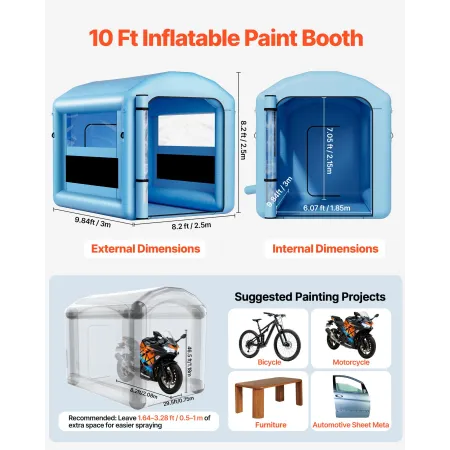 Inflatable Paint Booth, 3 x 2.5 x 2.5 m, Inflatable Spray Booth with 550W Powerful Blower and Air Filter System, Round Roof with
