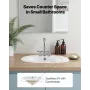Semi Recessed Bathroom Sink, 485 x 425 mm Oval White Ceramic Vessel Sink with Overflow Hole and 3 Faucet Holes, Drop in Modern L
