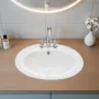 VEVOR Semi Recessed Bathroom Sink, 485 x 425 mm Oval White Ceramic Vessel Sink with Overflow Hole and 3 Faucet Holes, Drop in Mo