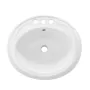 Semi Recessed Bathroom Sink, 485 x 425 mm Oval White Ceramic Vessel Sink with Overflow Hole and 3 Faucet Holes, Drop in Modern L