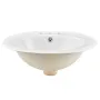 Semi Recessed Bathroom Sink, 485 x 425 mm Oval White Ceramic Vessel Sink with Overflow Hole and 3 Faucet Holes, Drop in Modern L