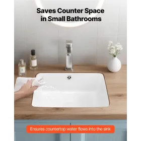 VEVOR undermonteret badeværelsesvask, 400 x 305 mm Rektangulær hvid keramisk karvask med overløbshul, under Counter Drop in Mod