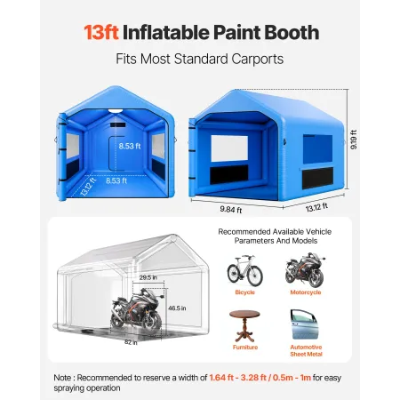 VEVOR Inflatable Paint Booth, 4 x 3 x 2.8 m, Inflatable Spray Booth with 750W Powerful Blower and Air Filter System, Triangular 