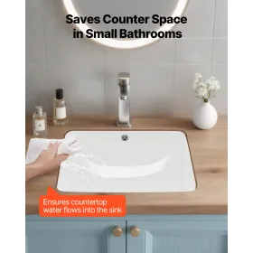 VEVOR Undermount Bathroom Sink, 515 x 385 mm Rectangular White Ceramic Vessel Sink with Overflow Hole, Under Counter Drop in Mod