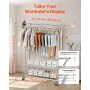 VEVOR Clothes Rack, Rolling Clothing Garment Rack with 2 Hanging Rods and 2 Storage Shelves, 120 kg Load Capacity, Adjustable He