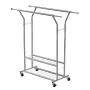 Clothes Rack, Rolling Clothing Garment Rack with 2 Hanging Rods and 2 Storage Shelves, 120 kg Load Capacity, Adjustable Height C