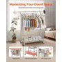 VEVOR Clothes Rack, Rolling Clothing Garment Rack with 2 Hanging Rods and Storage Basket, 150 kg Load Capacity, Extendable Carbo
