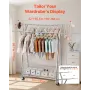 Clothes Rack, Rolling Clothing Garment Rack with 2 Hanging Rods and Storage Basket, 150 kg Load Capacity, Extendable Carbon Stee