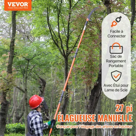 Manual Pole Saw, 2.2 - 8.2 m Extendable Tree Pruner, Sharp Steel Blade High Branches Trimming, Manual Branch Trimmer with Lightw