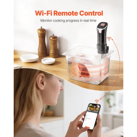 VEVOR Sous Vide Precision Cooker, 1100W Sous-Vide Cooking Machine, WIFI Immersion Circulator with 10 Preset Recipes, LCD Touchsc