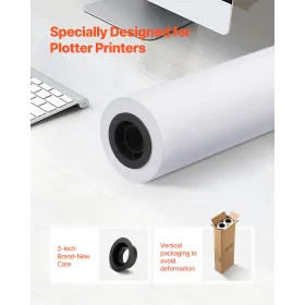 VEVOR Wide Format Paper, 609.6 mm x 45.7 m Plotter Roll, 2 Rolls CAD Bond Rolls with 50.8 mm Core, 80 GSM Plotter Roll Rolls, fo