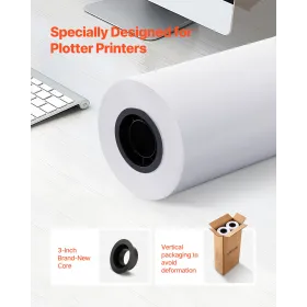 VEVOR Wide Format Paper, 762 mm x 152.4 m Plotter Roll, 2 Rolls CAD Bond Rolls with 76.2 mm Core, 80 GSM Plotter Roll Rolls, for