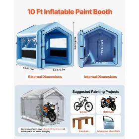 Inflatable Paint Booth, 3 x 2.5 x 2.5 m, Inflatable Spray Booth with 550W Powerful Blower and Air Filter System, Triangular Roof