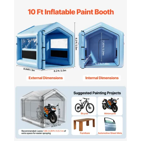 Inflatable Paint Booth, 3 x 2.5 x 2.5 m, Inflatable Spray Booth with 550W Powerful Blower and Air Filter System, Triangular Roof