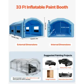 Inflatable Paint Booth, 10 x 6 x 4 m, Inflatable Spray Booth with 950W and 1100W Blowers and Air Filter System, Round Roof, for 