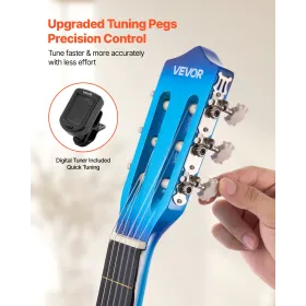 VEVOR klassisk guitar, 960 mm, klassisk træguitar-startsæt til begyndere, med nylonstrenge, koncerttaske, rem, tuner, ekstr.