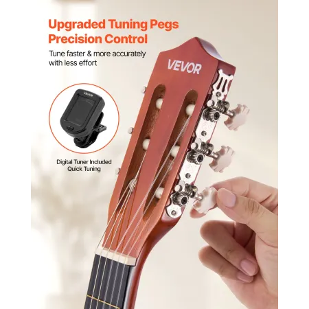 VEVOR Classical Guitar, 960 mm, Wood Classical Guitar Starter Kit for Beginners, with Nylon Strings, Gig Bag, Strap, Tuner, Extr