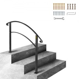 3FT Adjustable Wrought Iron Handrail Fits 3 Steps Outdoor Steps/Stairs