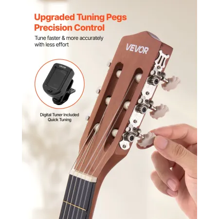 VEVOR Classical Guitar, 900 mm, Wood Classical Guitar Starter Kit for Beginners, with Nylon Strings, Gig Bag, Strap, Tuner, Extr