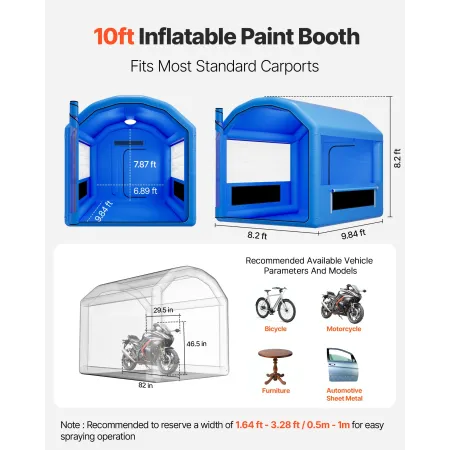 VEVOR Inflatable Paint Booth, 3 x 2.6 x 2.6 m, Inflatable Spray Booth with 550W Powerful Blower and Air Filter System, Round Roo