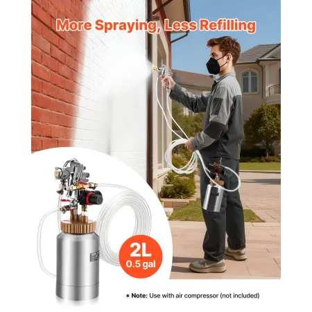 Spray Paint Pressure Pot, 2 L Pressure Pot Paint Sprayer, φ1.8mm + φ3mm Two Spray Guns Central Pneumatic Sprays Gun with Two 3 m