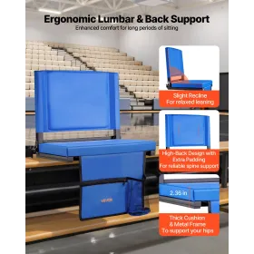 Stadium Seat, Folding Bleacher Seat with Back Support & Thick Cushion, Padded Stadium Seats for Bleacher Includes Shoulder Strap