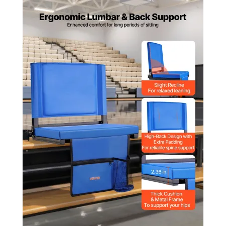 VEVOR Stadium Seat, Folding Bleacher Seat with Back Support & Thick Cushion, Padded Stadium Seats for Bleacher Includes Shoulder