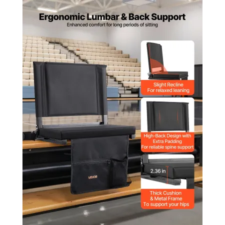 Stadium Seat, Folding Bleacher Seat with Back Support and Thick Cushion, Padded Stadium Seats for Bleacher Includes Shoulder Str