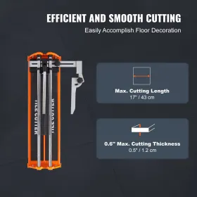 Manual Tile Cutter, 17 inch, Porcelain Ceramic Tile Cutter with Tungsten Carbide Cutting Wheel, Infrared Positioning, Anti-Skid