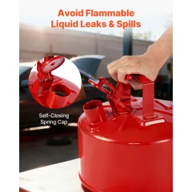 VEVOR Safety Gas Can, 9.5 L Type I Red Safety Can for Gasoline with Stainless Steel Flame Arrester, Self-Closing Lid, and PE Fun