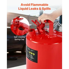 Safety Gas Can, 19 L Type II Red Safety Can for Gasoline with Stainless Steel Flame Arrester, Self-Closing Lid, and Flexible Met