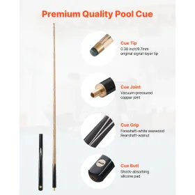 VEVOR poolkø, 1447,8 mm sammenføjet snooker-kø, snooker-kø-pind med forlængerstang og 9,7 mm læderspids, 538 g pool-pind til pr.