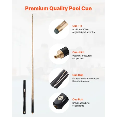 VEVOR Pool Cue, 1447.8mm Jointed Snooker Cue, Snooker Cues Stick with Extension Rod & 9.7mm Leather Tip, 538g Pools Stick for Pr