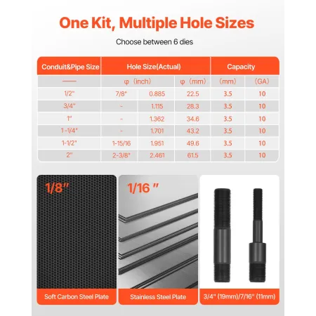 VEVOR Knockout Punch Set, 98.07 kN Hydraulic Knockout Set, 12.7 to 50.8mm KO Tool Kit Hole Making Tool, KO Tools Kit W/6 Dies fo